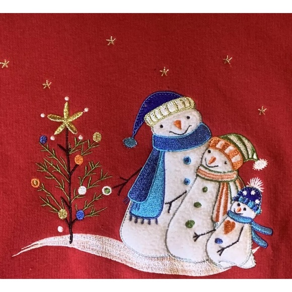 Kim Rogers Petite Red Christmas Sweater Womens PM Snowmen Tree Ornaments - Picture 2 of 7
